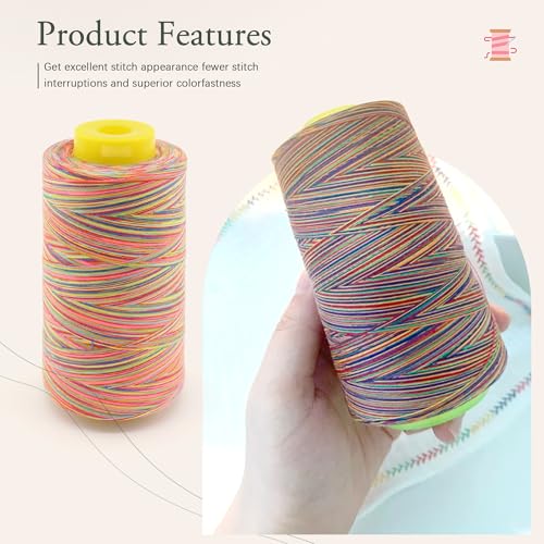 6 Cones Rainbow Variegated Polyester Serger Sewing Thread, 40S/2
