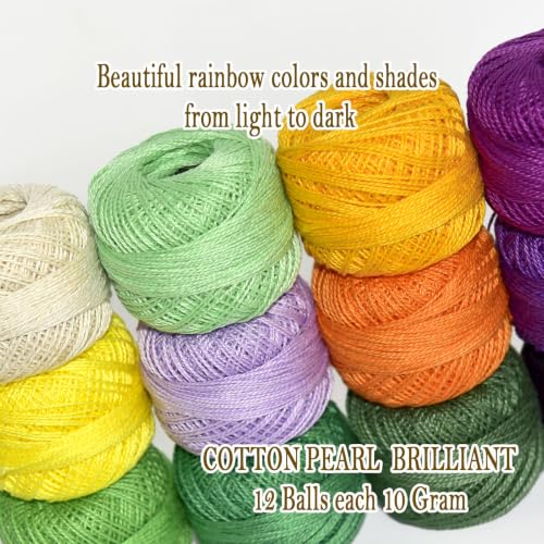 Double Mercerized Egyptian Long Staple Cotton Pearl Thread Ball 10 Grams Rainbow Color 12 Colors per Box for Crochet Hardanger Kniting Hand Sewing,Tropical FruitPalette - color: Tropical Fruit Palette