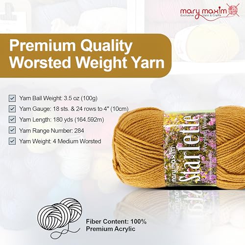 Mary Maxim Starlette Yarn, Soft Acrylic Yarn, 3.5 OZ, 180 Yards, Gold - color: Gold