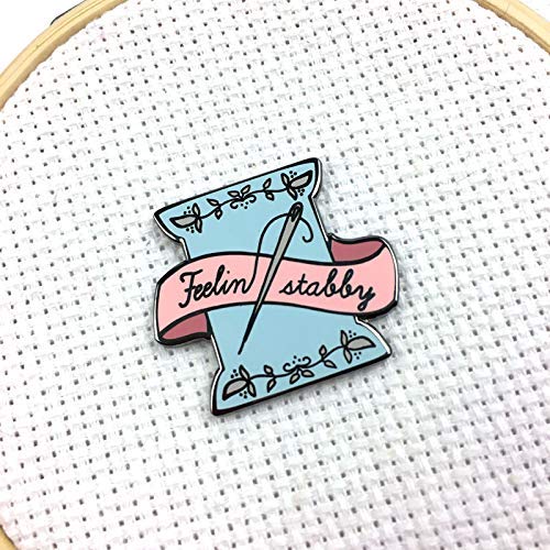 Pink & Blue Feeling Stabby Needle and Spool Hard Enamel Needle Minder