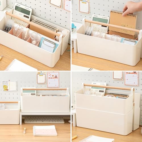 Vidifor Art Supply Organizers Caddy with Handle, Desk, Makeup Caddy and Tote (White+Pink, Large) - color: White+Pink