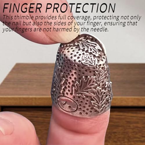 2-Pieces Open Nail Acorn Thimble - Metal Sewing Thimble for Needlework, Thumb Protector Quilting Supplies, for Embroidery, Cross Stitch, DIY Crafts (Silver Thimble -B)(Medium)