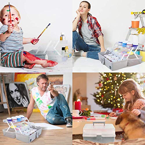 WEWLINE 3-Layers Plastic Portable Storage Box,Household Plastic Craft Supply Box with Handle,Multifunctional Storage Boxes for Children Student,Perfect for Home Office - color: GRAY