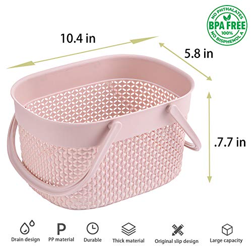 rejomiik 2 Pack Portable Plastic Shower Caddy Basket with Handles, Pink - color: Pink, size: 2 pack