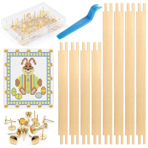 2 Sets Needlepoint Stretcher Bars for Needlework with 40 Tacks, 2 Sizes 8 Pcs Wooden Canvas Stretcher Bars Needlepoint Frame Set Art Supplies for Needlework Embroidery, Embroidery Enthusiasts's Gifts - size: 15cm/20cm*4