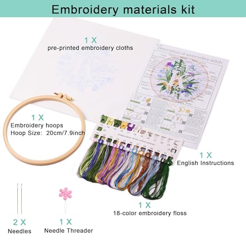 Harimau Letter K Pattern Embroidery Kit for Adult Beginners, Complete Starter Pack with 1 Hoop, Needles, Instruction Guide & Embroidery Stitch Video Tutorials - color: K