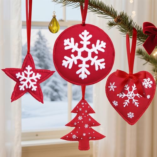 【Full-length Video Tutorial】2026 New Embroidery Christmas Ornament Kits for Beginners Adults, DIY Heart Shaped Hand Embroidered Christmas Ornament/Ornament Kit, Cross Stitch Christmas Ornaments Kits