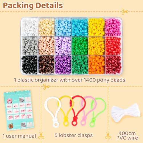 Pony Beads for Crafts, Keychain Making Kit Bead Pets DIY Crafts Jewelry Making Kit for Bracelets Bag Charm Necklaces Key Chains - color: rainbow color pony beads