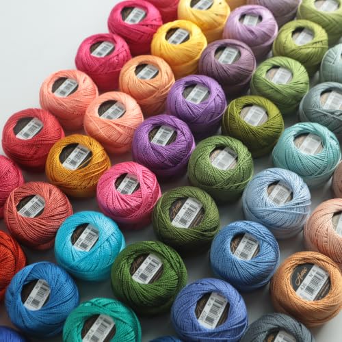 60 Colors Set Size 8 Double Mercerized Egyptian Long Staple Cotton Pearl Thread Crochet Embroidery Craft Tatting Applique 5 Grams 43 Yards Per Ball (60 Colors Set C) - color: 60 Colors Set C