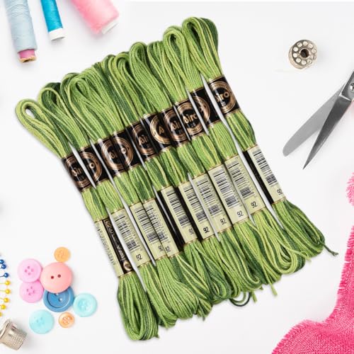 10 Skeins 87.5 Yards 6 Ply Green Embroidery Thread Floss for DIY - color: Green