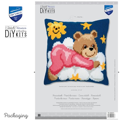 Vervaco Teddy Cushion Cross Stitch Kit (Pink) - color: Pink