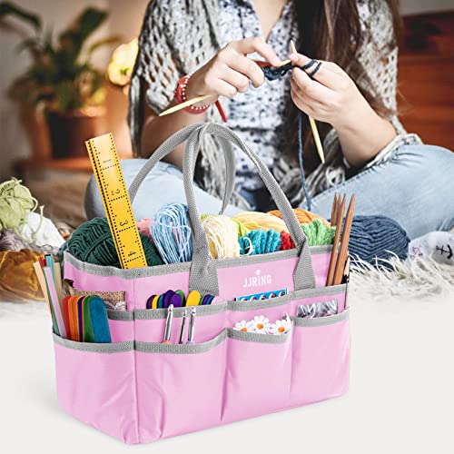 JJRING 600D Nylon Craft & Art Organizer Tote Bag With Pockets, Pink - color: Pink, size: Small