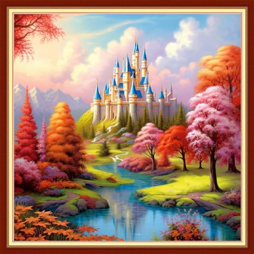 Redxing Stamped Cross Stitch Kits Full Range of Embroidery Starter Kits- Needlepoint Counted Cross Stitch Kits for Beginner Adults 11CT Printed Embroidery Kit-Magic Castle 18x18 inch - color: Artskits12