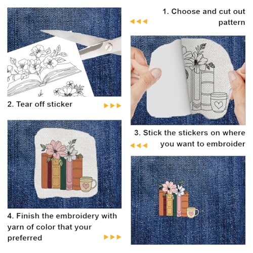 4 Sheets Water Soluble Embroidery Stabilizers 11.69x8.27 Inches Book and Flower Stick and Stitch Embroidery Paper Adhesive Embroidery Transfer Paper for Shirts Coats Bags - style: Book and Flowers