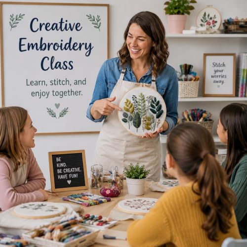 MULTIONS 4 Pack Embroidery Kit for Beginners, Cross Stich for Adults, Embroidery Starter Kits with Pattern, Hoop, Neeldes, Scissor(Flower and Plants) - color: Flowers and Plants