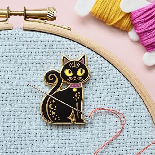 Caterpillar Cross Stitch Needle Minder - Black Cat for Cross Stitch, Sewing, Embroidery, Needlework Supplies and Accessories, Enamel and Magnetic