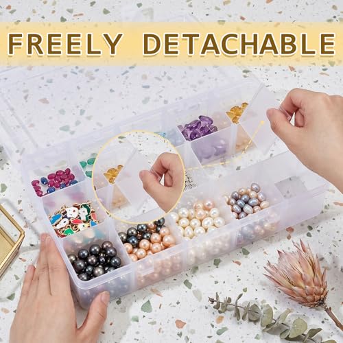 YuYueWeiXiao 15-Grid Large Plastic Storage Box with Shelves, Transparent compartments, Ideal for Snacks, Bead Crafts, Jewelry, and Fishing Gear. Dimensions: 10.6 x 6.7 x 2.2 inches.