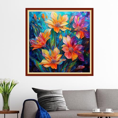 Funxvoot Stamped Cross Stitch Kits for Beginners or Adults Embroidery Starter Patterns | DIY Printed Cross Stitch Kits Needlepoint for Adults 11CT-Colorful Floral Scenery 18x18 inch - color: color03