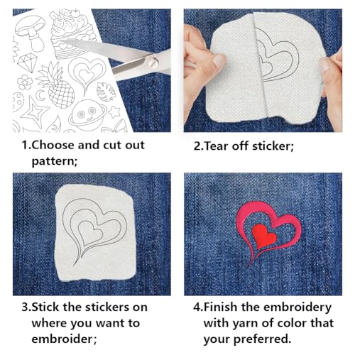 4 Sheets Water Soluble Embroidery Patterns Stabilizers Fun Theme Embroidery Stick and Stitch Paper with Pre-Printed Fun Style Patterns for Hand Sewing Lover Beginners - style: Cute Animals