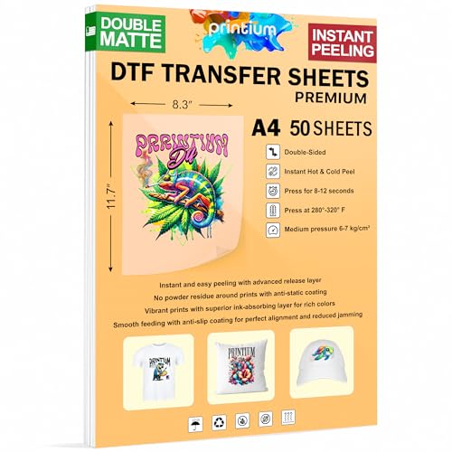 DTF Transfer Film Sheets A4 (8.3 x 11.7 inch) | Premium Hot & Cold Peel | Double Matte Anti-Static PET | 50 Pack | Heat Press Paper | ET8550 L1800 XP15000 XP600 R1390 I3200 TX800 5113 - size: Premium (50 Sheets)