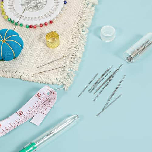 30 Pcs Embroidery Needles Cross Stitch Needles Stainless Steel Counted Cross Stitch Large Eye Embroidery Hand Sewing Needle Golden Color with Box for Sewing Size 24 (1.4inch)