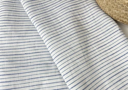 100% Linen Fabric – Lightweight Prewashed – Horizontal Stripe Patterns – Precut Style – Soft & Breathable – 52” Width – by The Linen Lab (Blue, 1 Yard pre Cut) - color: Blue, size: 1 yard pre cut