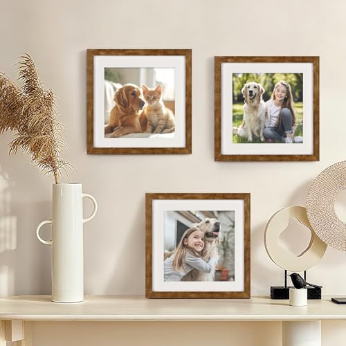 TOFOREVO 11x11 Picture Frames with 8x8 Mat Set of 2, Rustic Brown - color: Rustic Wood, size: 11x11
