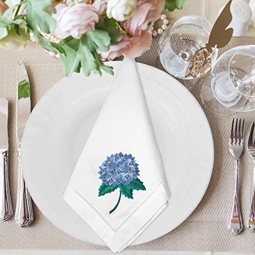 HCRAFT Embroidered Table Napkin, Flower Hydrangea Cloth Napkins Set 4 18x18 - color: Hydrangea