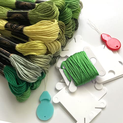 levylisa Embroidery Floss 30 Skeins Cross Stitch Threads Friendship Bracelets Floss with 10 Pcs Floss Bobbins and 2 Pcs Needle Threader (Green) - color: Green