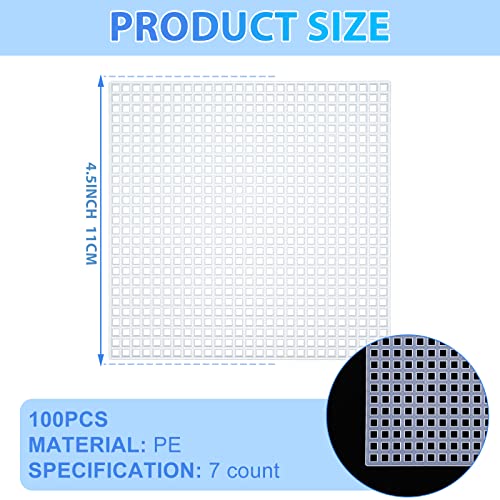 Yunlly 100 Pcs 7 Count Plastic Canvas Mesh Sheets, 4.5'' Square Canvas