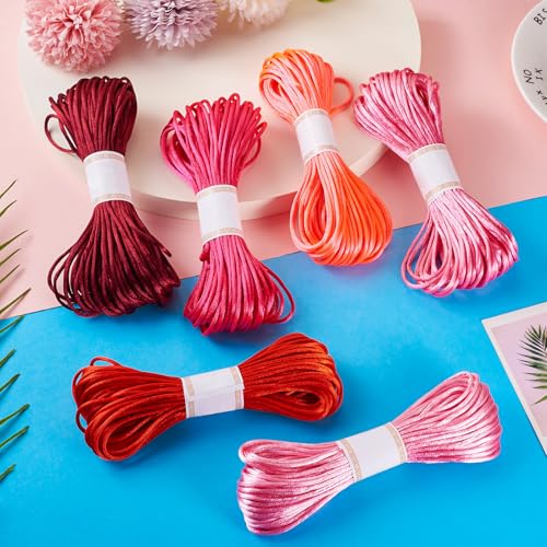 Elecrelive 126 Yards 3mm Rattail Silk Cords Pink Red Knitting Rope - color: Red Pink