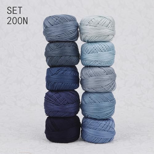 Size 8 Double Mercerized Egyptian Long Staple Cotton Pearl Thread Ball 5 Grams Rainbow Color Embroidery Thread 10 Colors per Box for Crochet Hardanger Cross Stitch Hand Embroidery (Set N) - color: Set N