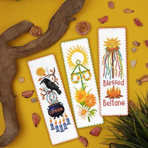 Povitrulya Cross Stitch Bookmark Kit Wheel of the Year: Samhain – Counted DIY Embroidery Set for Adults & Beginners, Witchy Pagan Wiccan Celtic Norse Needlework Gift - color: Samhain