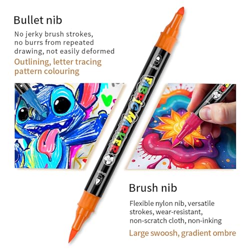 Fabric Markers Permanent for Clothes, 24 Colors Dual Tip Coloring Markers Set with Fine and Chisel Tips Paint Pens for Clothing, Textiles,Canvas, Tote Bags, T-Shirt, Shoes, Hats&DIY Craft