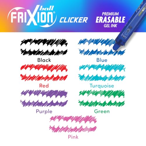 PILOT FriXion Clicker Gel Ink Pens 0.7mm, Assorted Colors, 7-Pack - color: Fine, size: 7 Count (Pack of 1)
