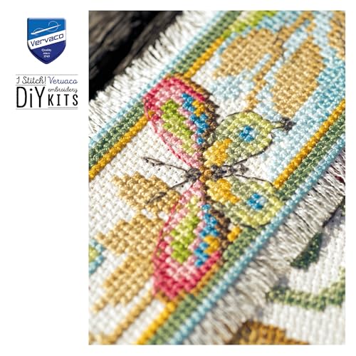 Vervaco Counted Cross Stitch Bookmark Kit for Beginners Pretty Butterflies Embroidery Pattern for Book Lovers ca. 2,4" x 8" DIY Crafts for Adults Creative Book Lovers Gift Starter Craft Kit Supplies - size: Butterflies