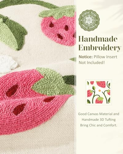 Embroidered Throw Pillow Cover 18x18 Inch, Branch Strawberry - color: Branch-strawberry, size: 18" x 18" (Pack of 1)