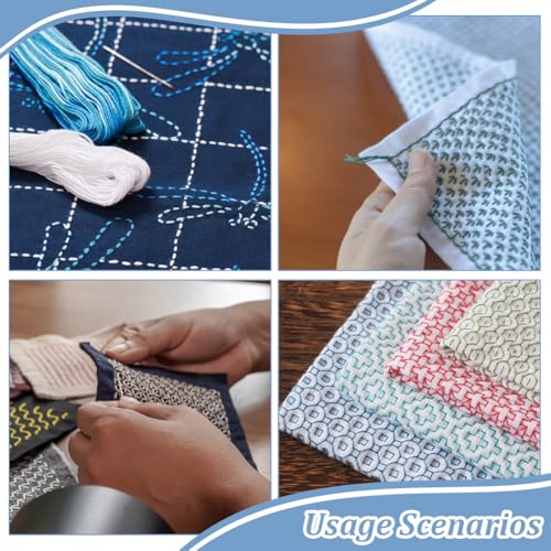 FREEBLOSS 4 Pcs Sashiko Thread Sashiko Skein 4 * 100 M Pure Cotton Embroidery Thread Japanese Sewing Threads Quilting & Embroidery Sewing Kit Supplies 4 Blue Theme Colors - color: Blue