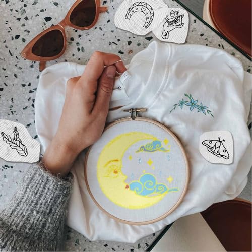 CRASPIRE 5 Sheets Tarot Card Water Soluble Embroidery Stabilizers Hand Sewing Stick and Stitch Moon Magic Transfers Paper Wash Away Pre-Printed Self Adhesive Patterns for Cloth Sewing Lovers Beginner - style: Tarot Cards-03