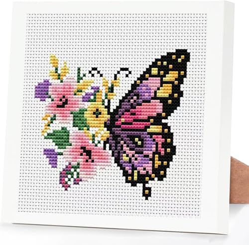 Butterfly Flower Stamped Cross Stitch Kits for Adults Beginners with Frame - color: Butterfly Flowers Cross Stitch with Frame