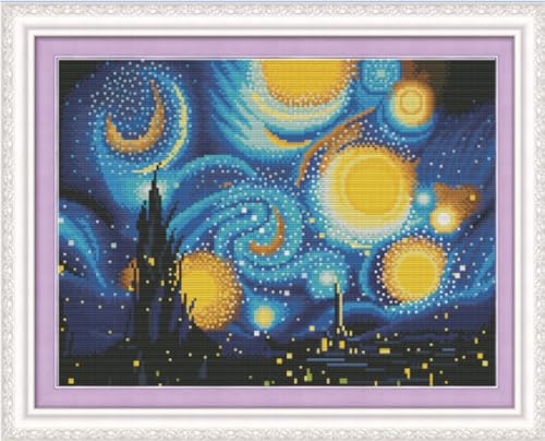 Meecaa Cross Stitch Kits 11 Count Stamped, Starry Sky Night Embroidery Kit with Accessories Pre Printed (36CMx46CM (Starry Sky) - color: Starry Sky