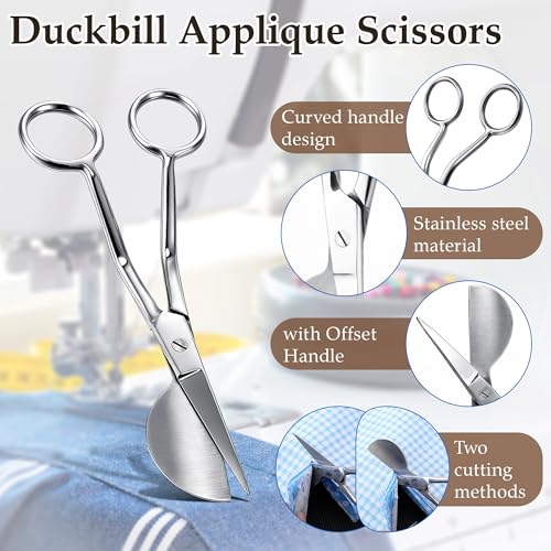 Therwen 1 Applique Duckbill Scissor,1 Bent Handle Curved Embroidery Scissor - style: Bent Handle Curved & Duckbill Scissor