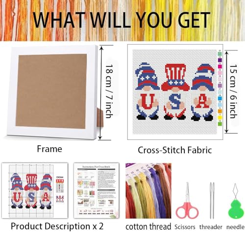 VIGEGU Independence Cross Stitch Kits for Adults Beginner with Framed - color: cross stitch Framed-3