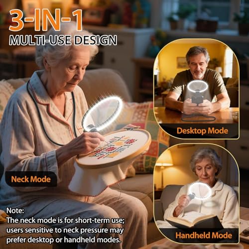 Hands-Free Magnifying Glass with Light, 5X Neck Magnifier for Close Work, Reading Small Print, Cross Stitch, Sewing & Crafts, Rechargeable Lighted Magnifier, Vision Aid for Seniors & Low Vision - size: 1000mAh Magnetic