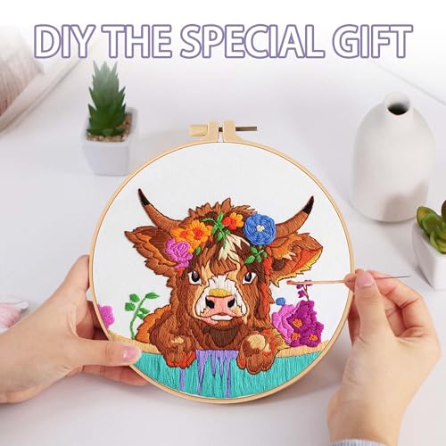 Offizon 2 PCS Embroidery Kit for Beginners Stamped Cos Pattern - color: Cow (2 Pack)