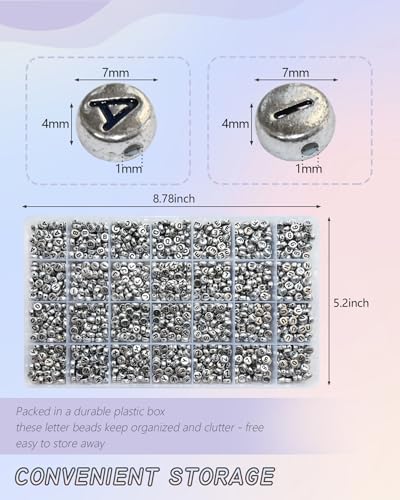 Looconi 1400pcs Letter Beads Silver 7x4mm Black on Silver for Jewelry Making Bracelet Hair Braids Crafts - color: Silver, size: 7x4mm