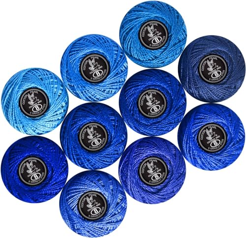 Crochet Thread 10 Balls Size 8 for Crochet Hardanger Cross Stitch Needlepoint Hand Embroidery (Lt Blue Series) - color: Blue Series