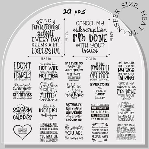 20 Pcs Sarcastic Quotes DTF Transfers Ready to Press - style: Funny