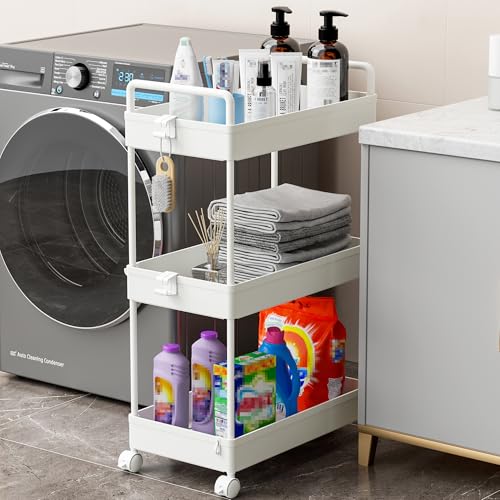 Ronlap 3 Tier Slim Rolling Storage Cart with Wheels Utility Organizer,White - color: White