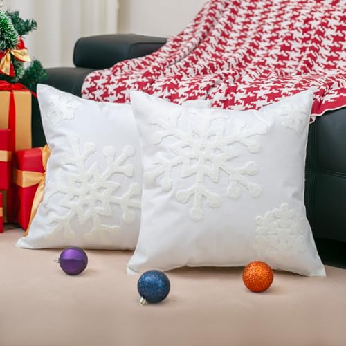 Elife Christmas Pillow Covers, Winter Pillow Covers 18*18 Set of 2 (White) - color: White